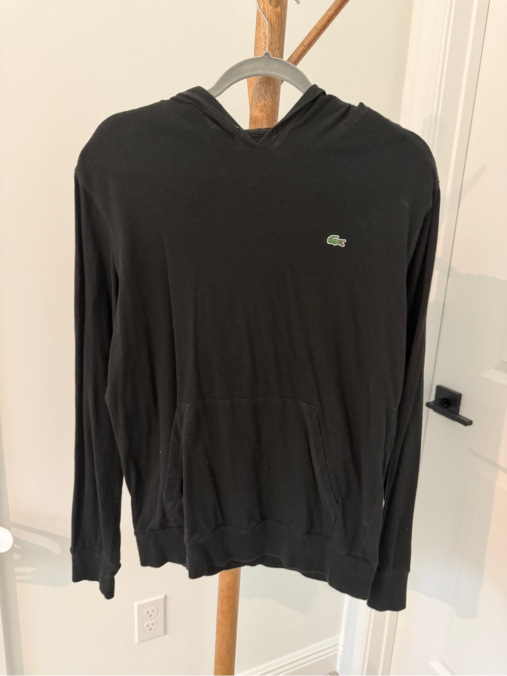 Lacoste Black Men’s Hooded Pullover with Green Croc Logo